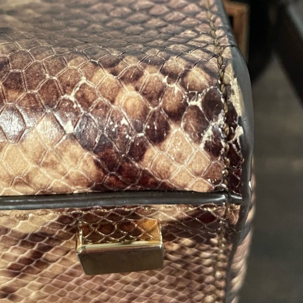 Michael Kors Brown Python Embossed Leather Medium Harper Satchel - Picture 8 of 15